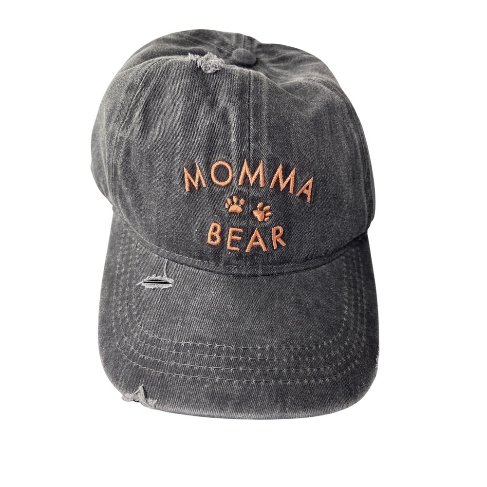 Sonoma Momma Bear Distressed Washed Charcoal Baseball Cap